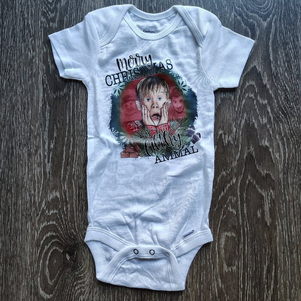 Home Alone White Ya Filthy Animal Baby Bodysuit Size 12 Months Unisex